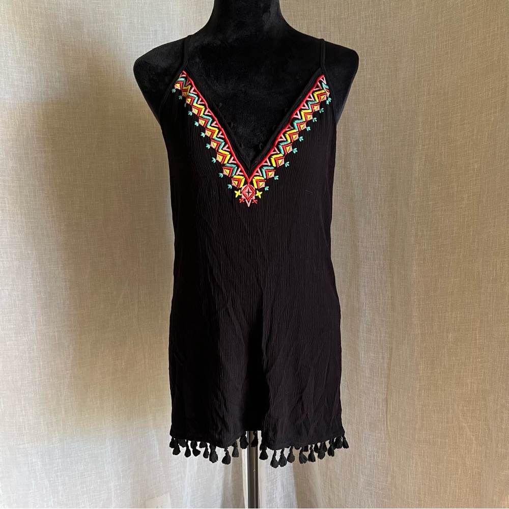 Black Dress with Pink and Orange Aztec Print Detailing.